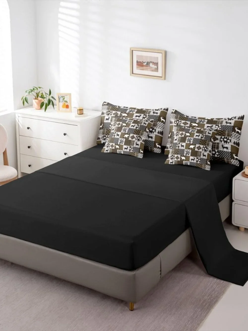 Lodge Plaid Comforter Set Queen Size 7 Pieces Bear Deer Bedding Set for Kids Boy